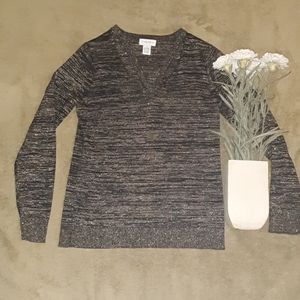 Carmen Valvo black and gold split v neck sweater